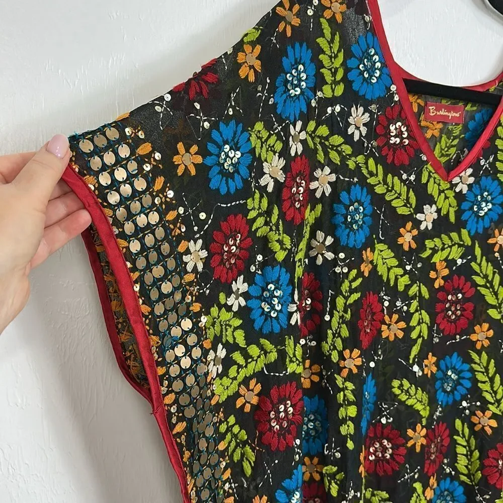 Burlingtons Colorful Floral Print V-neck Kaftan Midi Dress One Size